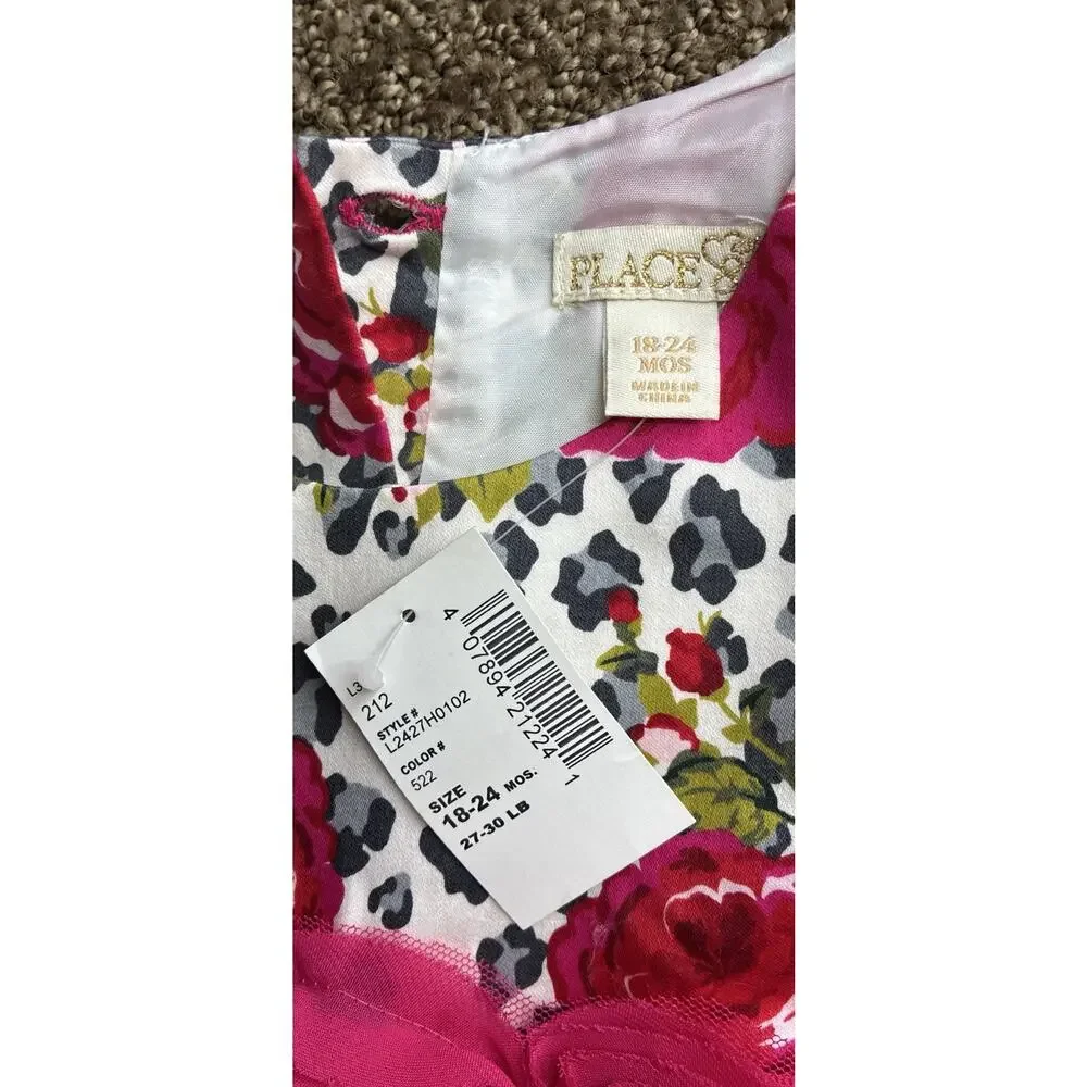 Childrens Place Dress 18/24 mths Tulle Animal Print Silver Pink Rose - Picture 5 of 7